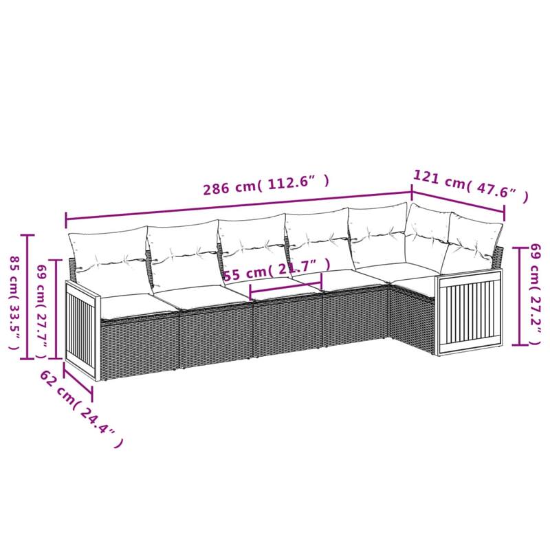 vidaXL 6/7 Piece Patio Sofa Set with Cushions Black/Gray Poly Rattan - 24.4 x 24.4 x 27.2