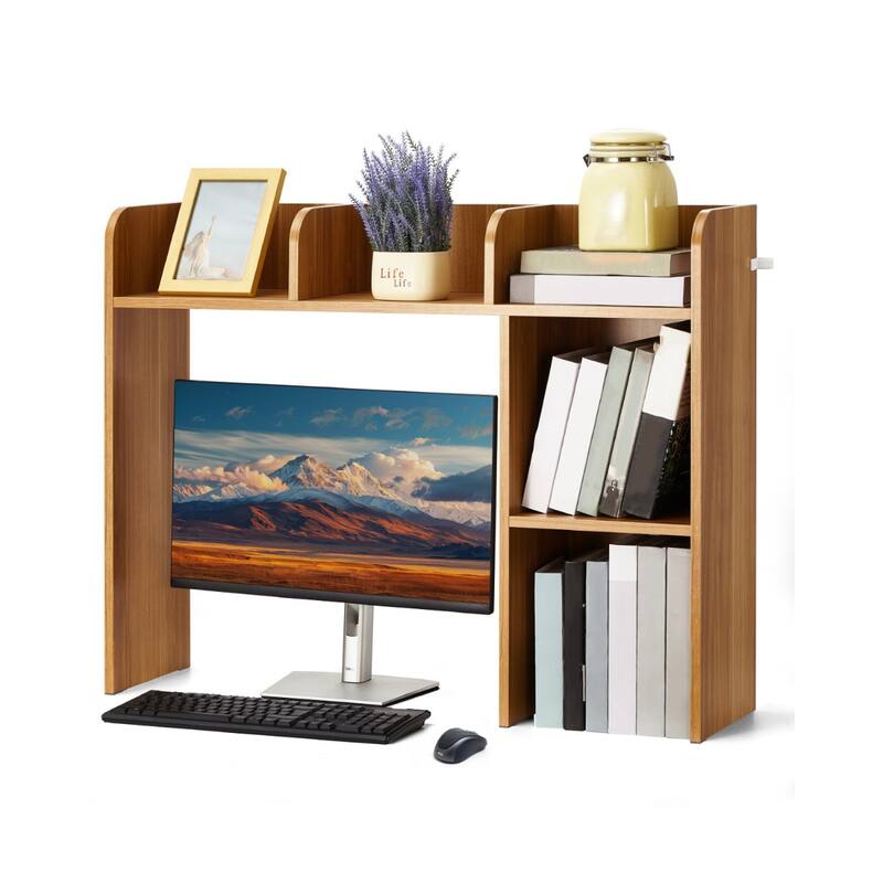 Particle Board Desktop Bookshelf Hutch with Anti-Slip Feet Pads, 2 Shelves - 37.2" L x 9.5" W x 28.9" H