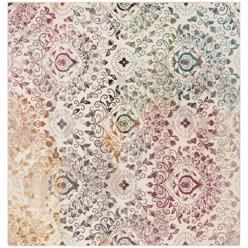 SAFAVIEH Aria Bilha Vintage Boho Damask Rug - 6'5" Square - Cream/Multi