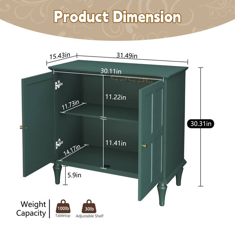 31" Mid-Century 2-Door Cabinet with Removable Tall Wine Glass Rack