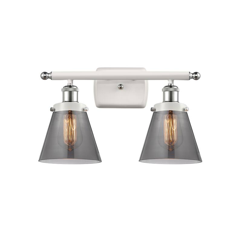 Innovations Lighting Ballston Urban Cone - 2 Light 16" Bath Vanity Light - White and Polished Chrome/Plated Smoke