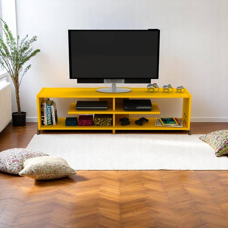 Kerr Modern Tv Stand 4 Shelves Open Storage Wood Legs Living Room Entertainment Centre