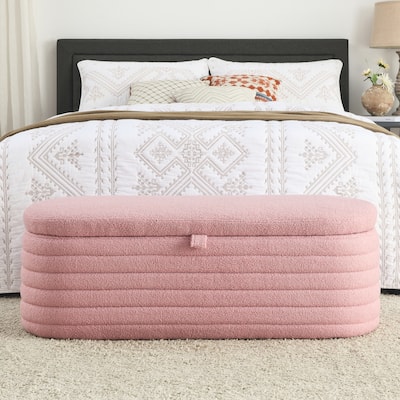 Storage Ottoman Bench Upholstered Fabric Storage Bench End of Bed Stool with Safety Hinge - 45.50" L x 18.50" W x 16.00" H