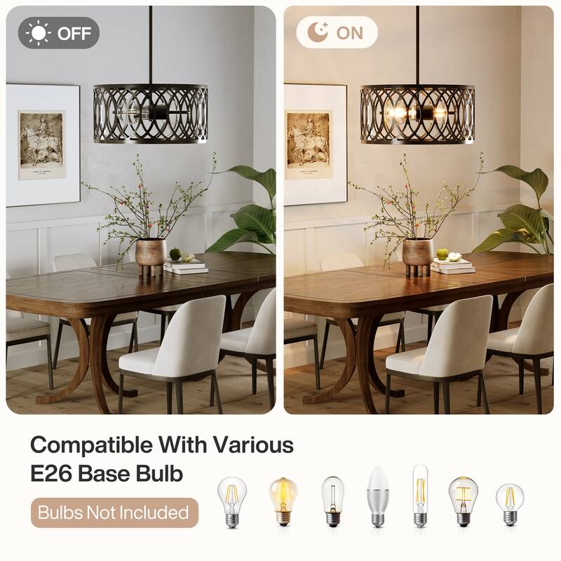 13" 2-Light Dimmable Modern Drum Chandelier with Adjustable Height