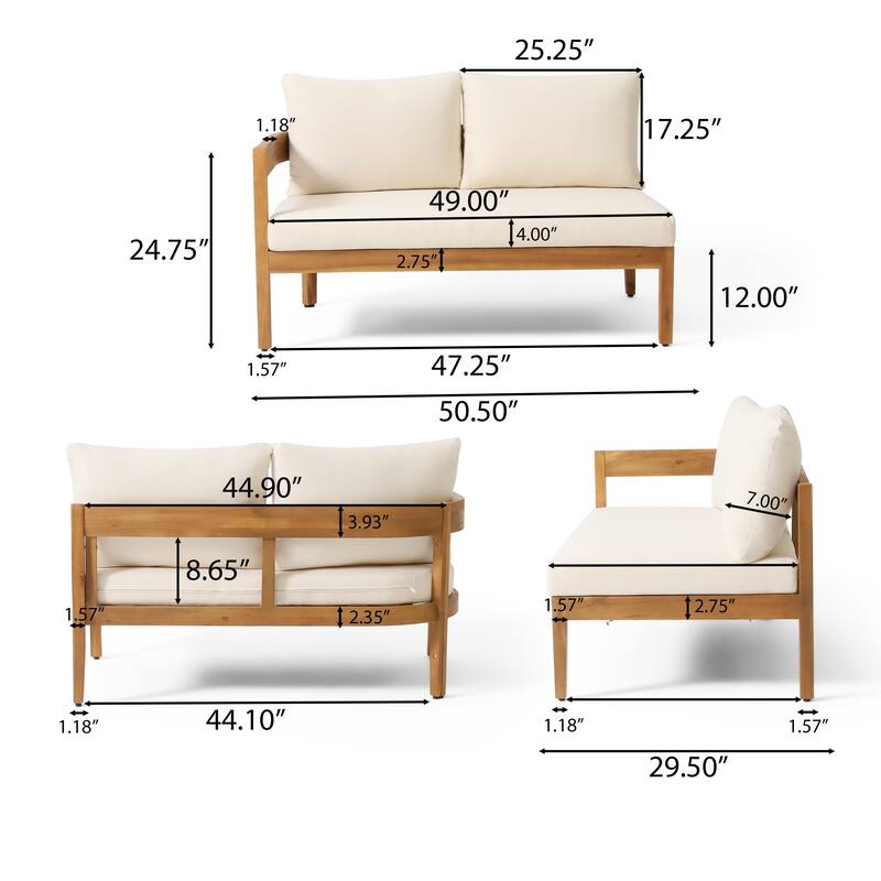Brooklyn Outdoor Acacia Wood 5 Seater Sectional Sofa Chat Set with Cushions by Christopher Knight Home