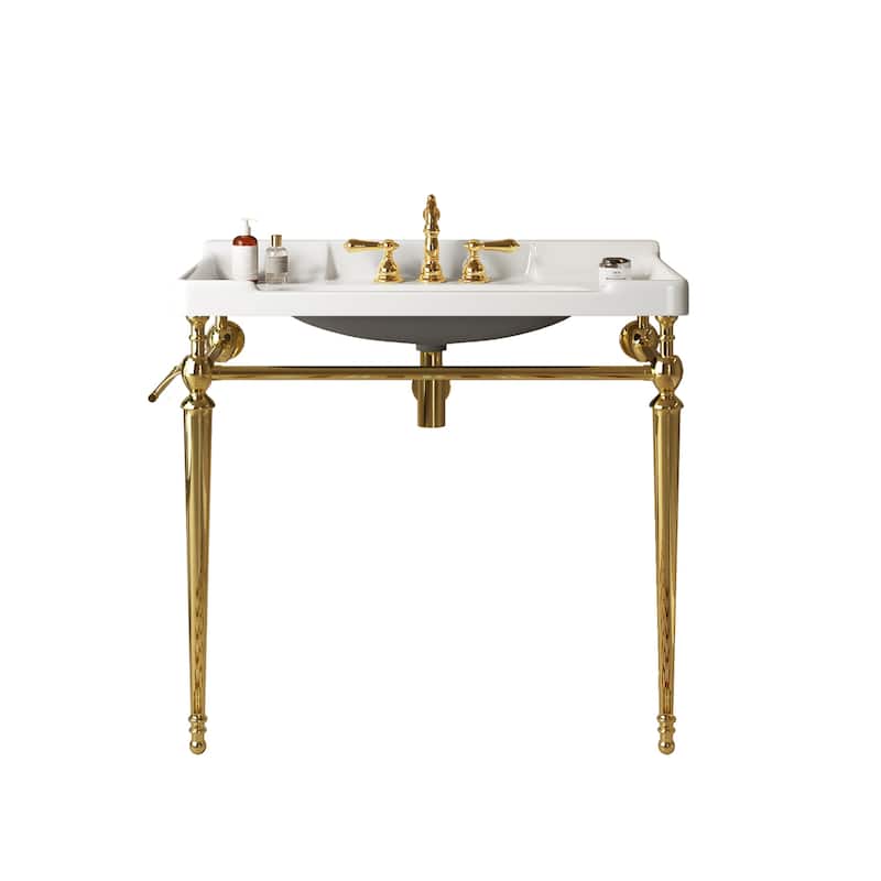 GDFStudio - Vici Modern 36" Bathroom Console Sink with Freestanding Stainless Steel Legs & Towel Bar, WITHOUT Faucet