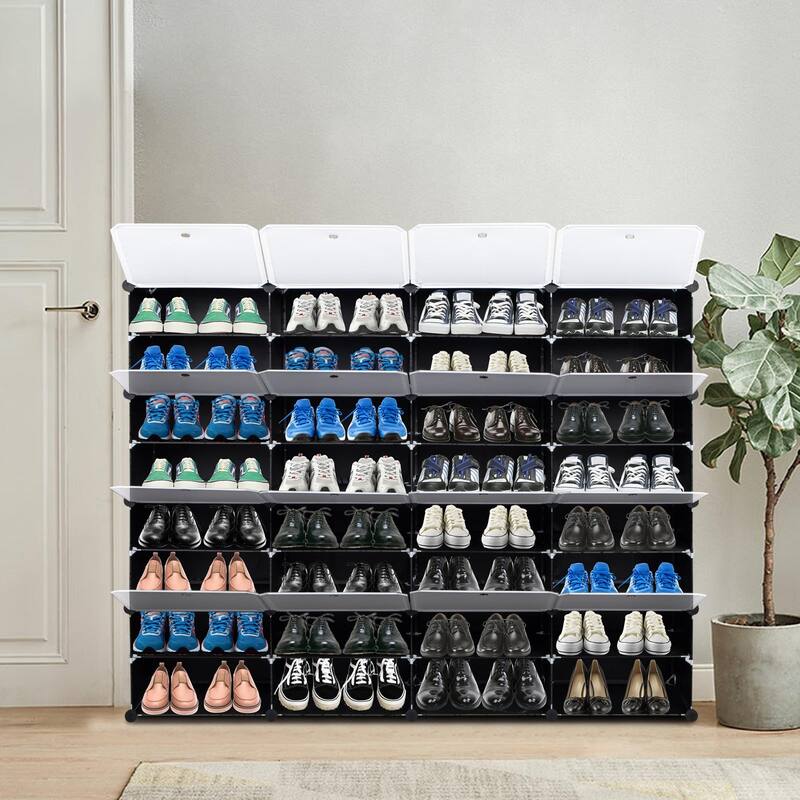 8-Tier Portable 64 Pair Shoe Rack Organizer 32-Cube Storage Organizer
