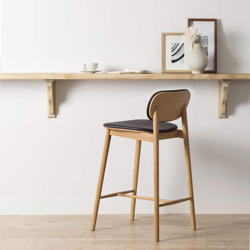 Poly and Bark Bonato Leather Counter Stool - Solid Wood Frame