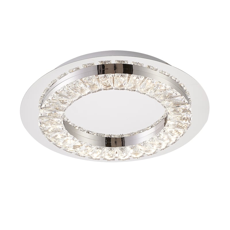 LED Chrome Flush Mount With Clear Crystal Accents - 14.9