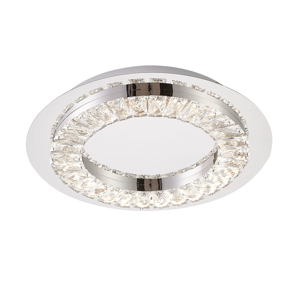 LED Chrome Flush Mount With Clear Crystal Accents - 14.9