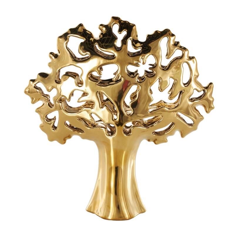 Silver or Gold Ceramic Glossy Tree Decorative Sculpture with Abstract Cutouts
