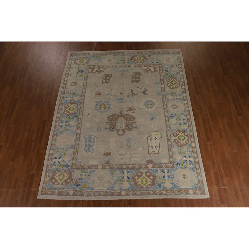 Hand Knotted Oriental 100% Wool Carpet Transitional All-Over Beige & Ivories Oushak Area Rug - 10' 6'' X 8' 4''