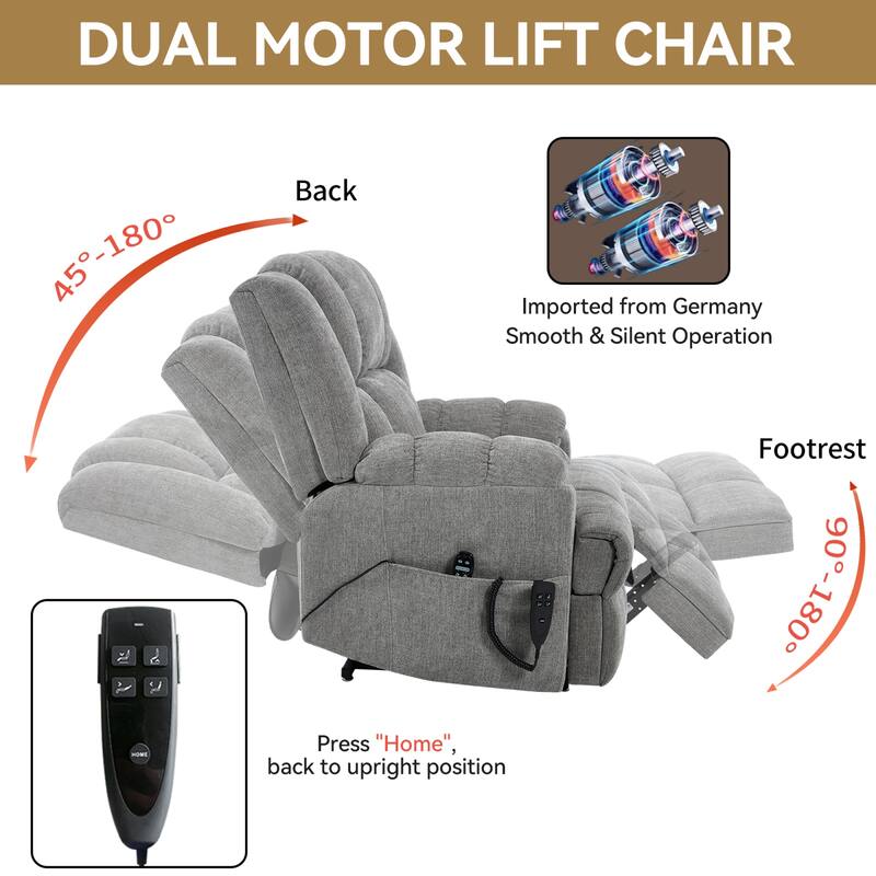 Roomfitters Dual Motor Power Lift Recliner Chair with Heat and Massage Infinite Position Heavy Duty Sofa for Seniors