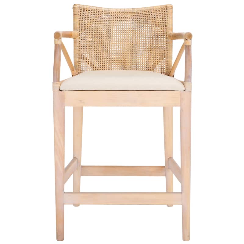 SAFAVIEH Gianni 26-inch Counter Stool - 22"W x 21"D x 36"H - Natural White Wash/ White Cushion
