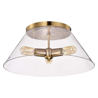 Dover - 3 Light - Large Flush Mount - Vintage Brass with Clear Glass
