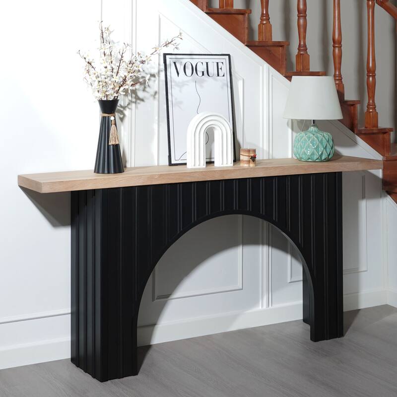 Modern Minimalist Console Table with Black Arch Base and Natural Wood Top, Console Table,Wood Table