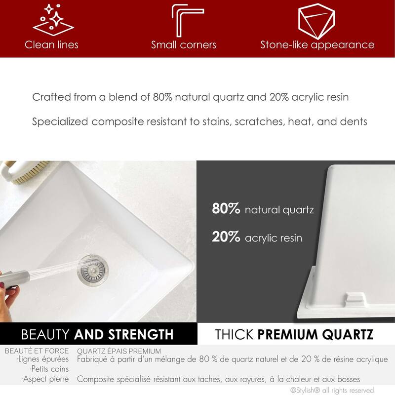 STYLISH 25 inch Single Bowl Dual Mount Composite Granite Utility Sink