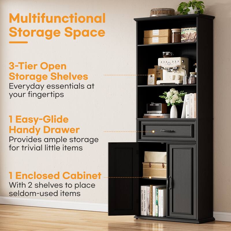 Farmhouse 25'' Kitchen Pantry Cabinet with Drawer ＆ Doors, Freestanding Cupboard with Storage Shelves for Kitchen, Dining Room