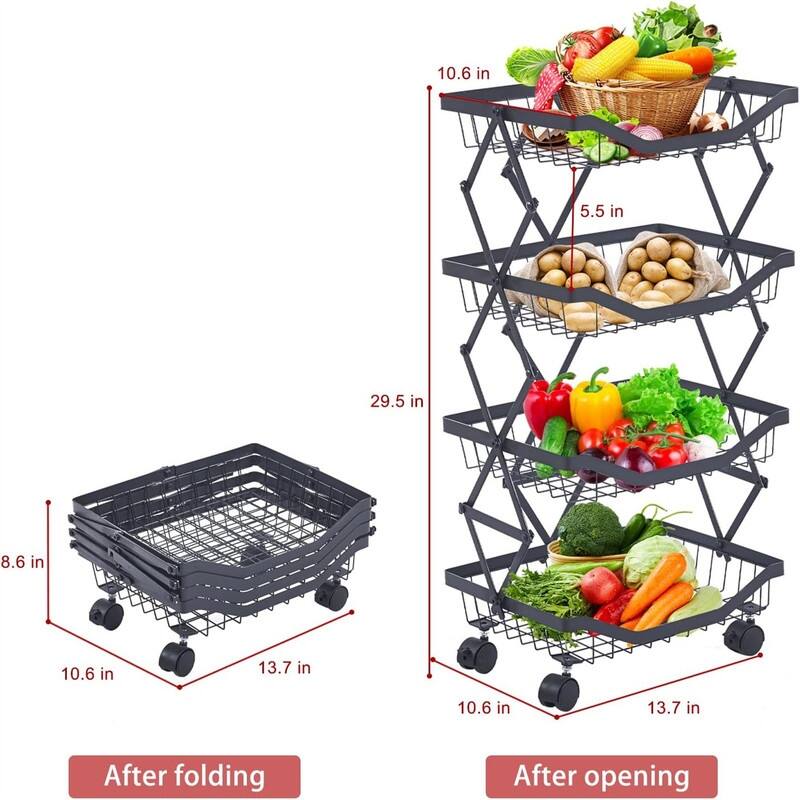 4 Tier Fruit Basket for Kitchen Stackable Metal Wire Fruit Vegetable Basket - 13.78"D x 10.63"W x 29.53"H