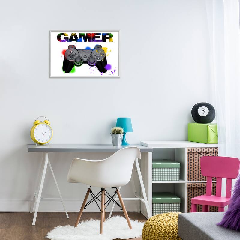 Stupell Gamer with Rainbow Splashes Framed Giclee Art Design By Marcus Prime