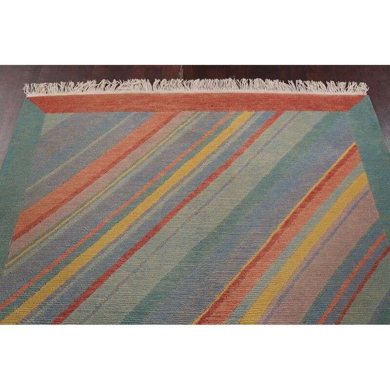 Striped Vegetable Dye Nepalese Wool Area Rug Hand-knotted Foyer Carpet - 5'0" x 8'5"