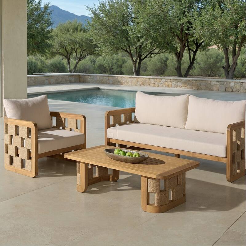 SAFAVIEH Couture Skipper Teak Patio Sofa - 69"W x 30"D x 24"H