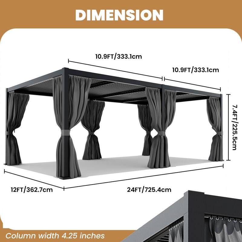 COSIEST 10'x20' Hardtop Pergola with Adjustable Roof, Netting & Curtains