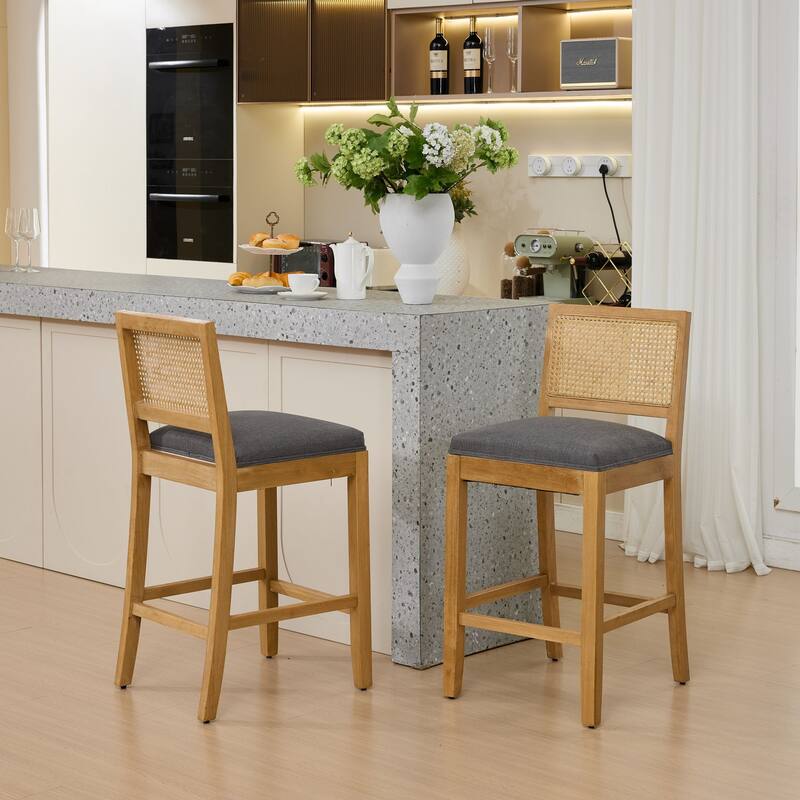 Roomfitters French Country Dining Chairs Set of 2 with Rattan Back and Upholstered Seat, Wood Side Chairs for Kitchen