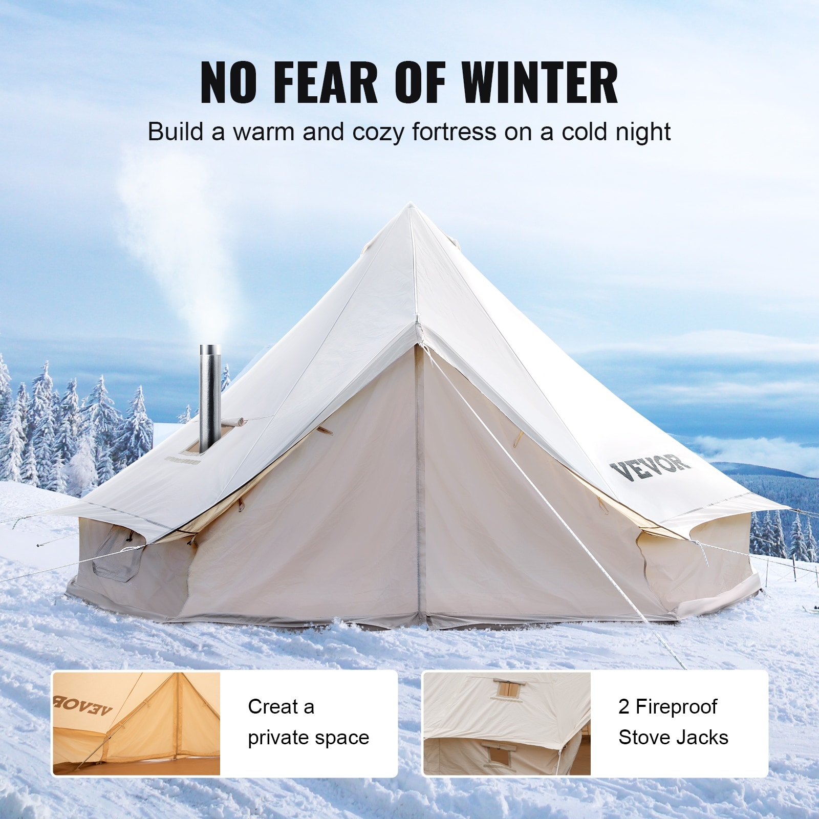VEVOR 12-Person Waterproof Canvas Bell Tent 19 ft.in Dia. 100% Cotton Canvas Yurt Tent House with Stove Jack in 4 Seasons