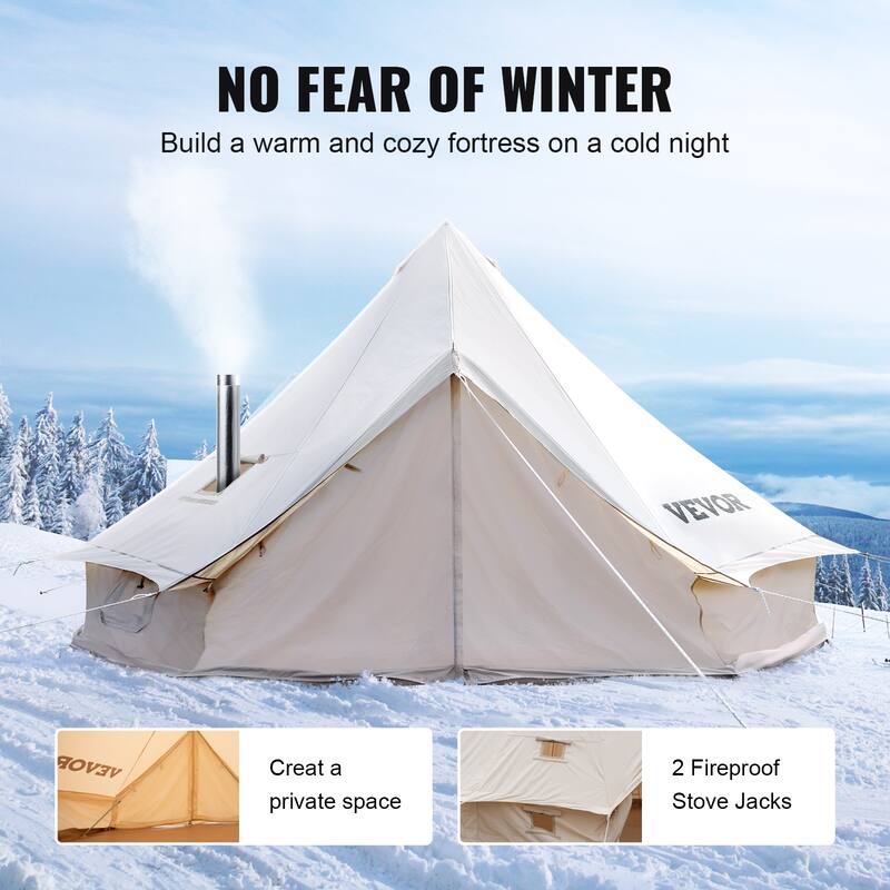 VEVOR Canvas Tent 4 Seasons Breathable 100% Cotton Canvas Yurt Tent - w/Stove Jack
