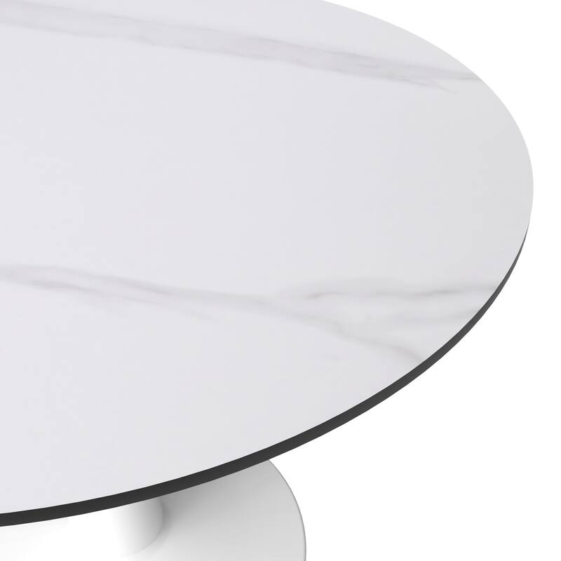 LeisureMod Bristol 40" Round Dining Table for 4 with Sintered Stone Tabletop in White Base for Kitchen & Dining Room