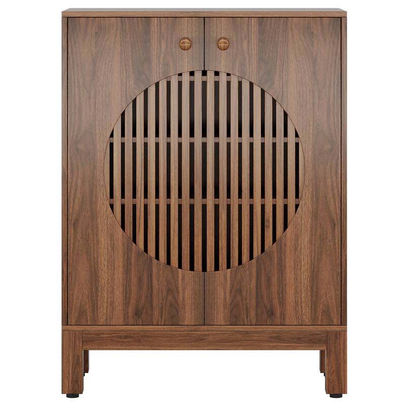 28" Brown 5-Tier Shoe Cabinet with Round Louvered Doors