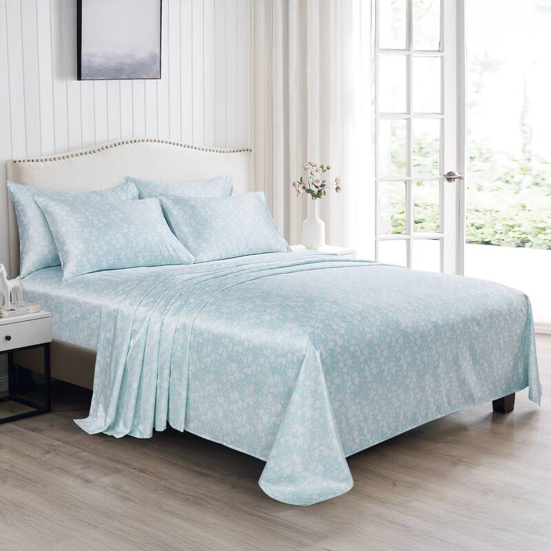 Modern Threads 6-Piece Satin Sheet Set with Deep Pocket Fitted Sheet, 4 Pillowcases, and Organizer