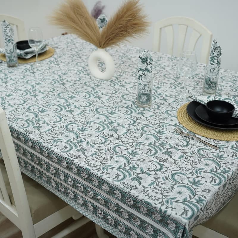 Fabdivine Handmade Block Print Cotton Table Cover Farmhouse Dining Kitchen Decor Gift