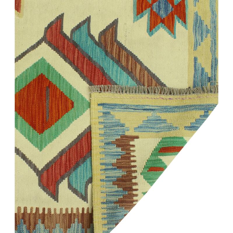 Hand-Woven Sangat Kilim Zabia Ivory/Red Rug - 4'11" x 6'7"