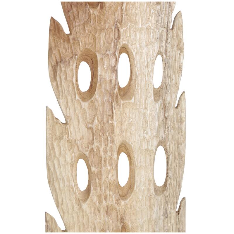 Brown Teak Wood Handmade Tall Floor Cutout Post Abstract Sculpture with Live Edge Base