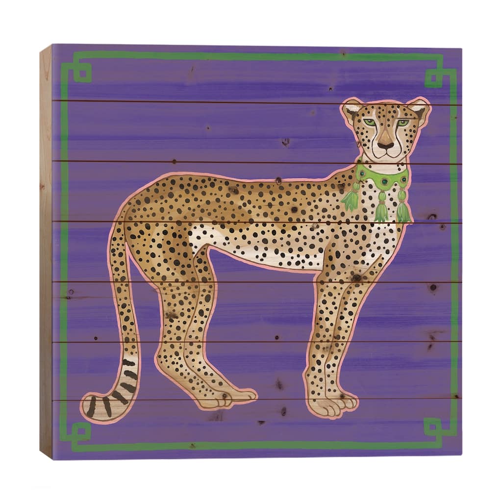 Chinoiserie Cheetah On Purple Print On Wood by Green Orchid Boutique - Multi-Color