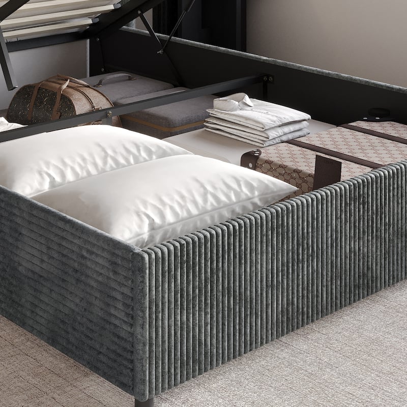 CraftPorch Luxury Wingback Platform Lift Up Storage Bed