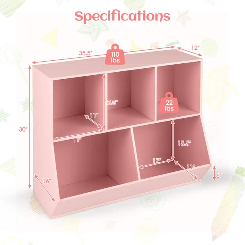 Costway 5-Cubby Kids Toy Storage Organizer Wooden Bookshelf Display - See Details