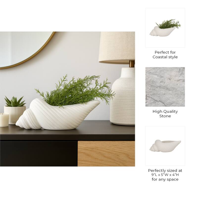 Decorative Ceramic Shell Accent Coral Figurine - White