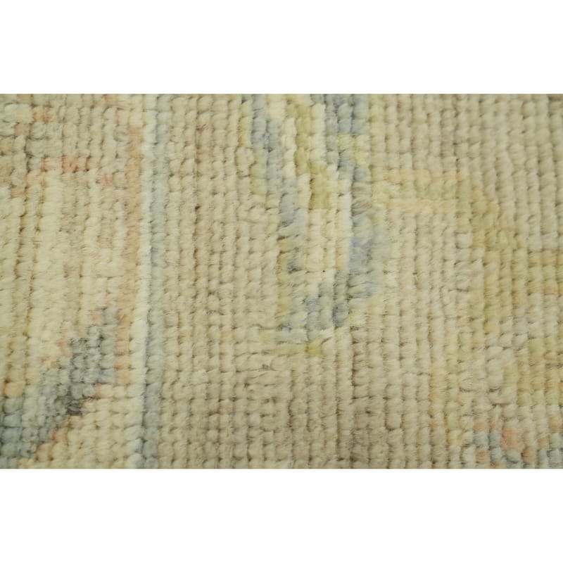 Vegetable Dye Green Oushak Turkish Area Rug, Floral Geometric Carpet - 11' 11'' X 9' 3''