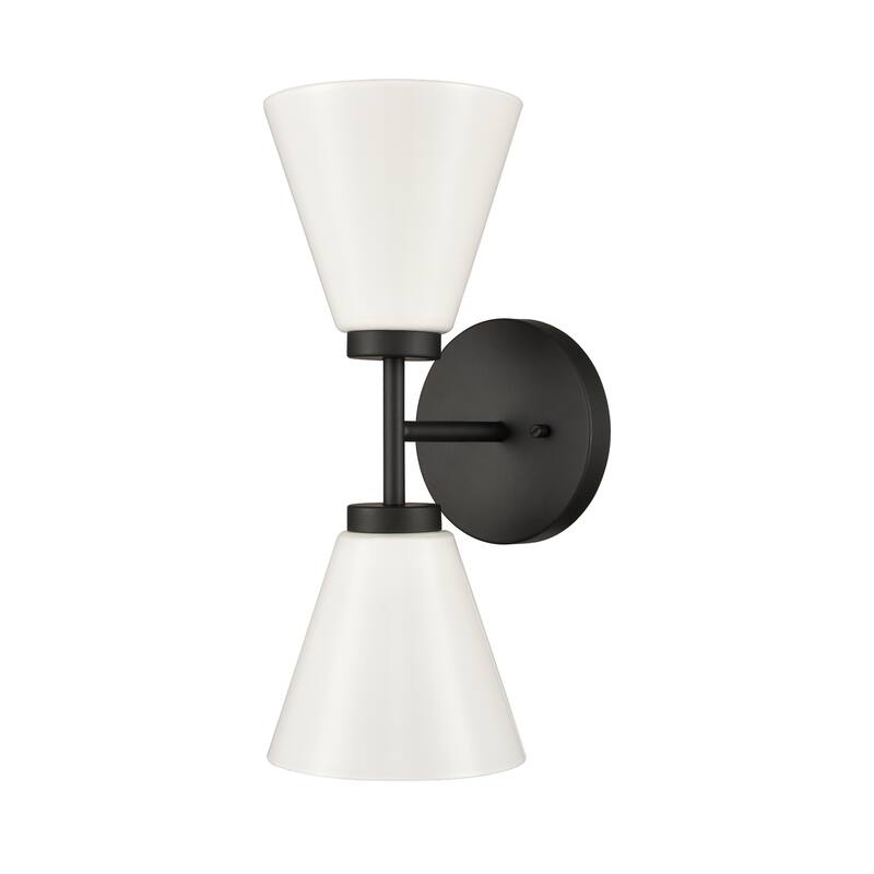 2-Light Vanity Light with Twin Frosted Shade - 15" - Matte Black and White