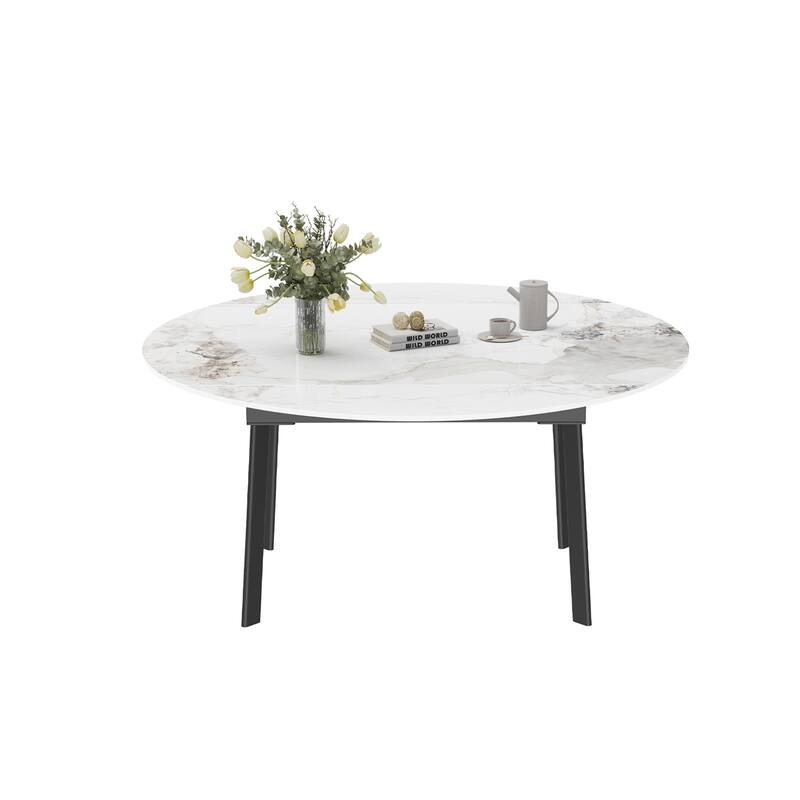 52 Inches Round Slate Extendable Dining Table
