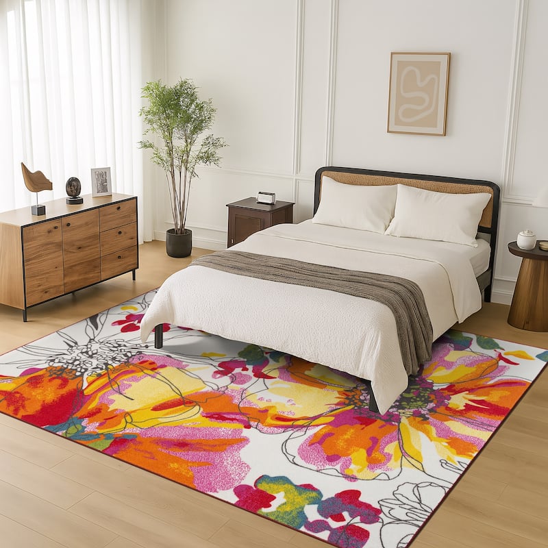 World Rug Gallery Modern Bright Flowers Non-Slip Area Rug Multi