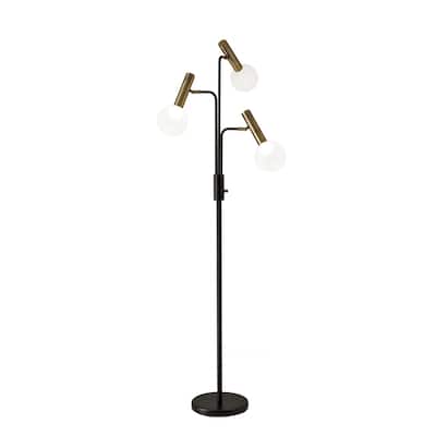 Black and Bronze Metal Tree Floor Lamp with Glass Shades and LED Bulbs - 20” x 27” x 70” (D x W x H)