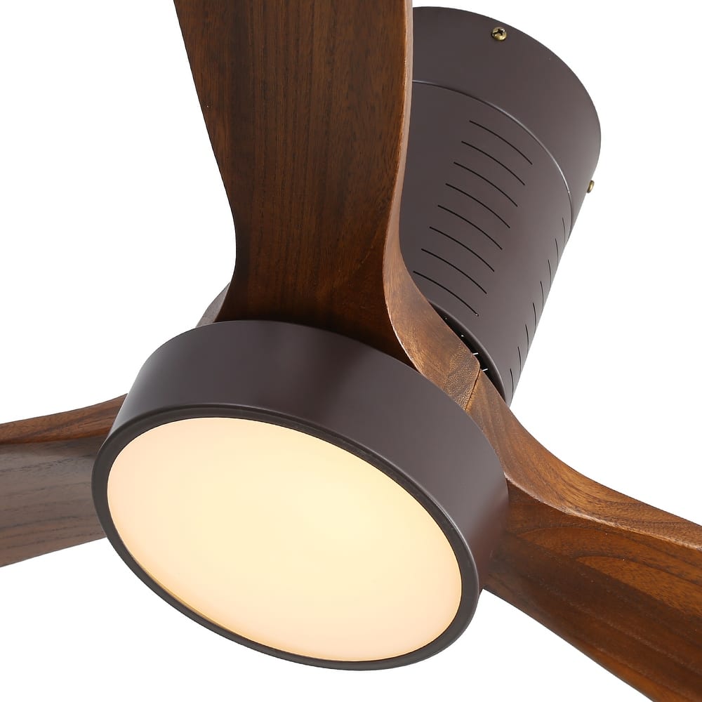 52 Inch Flush Mount Wood Blades White Ceiling Fan with Light Reverse Airflow,6 Wind Speed,Remote Control