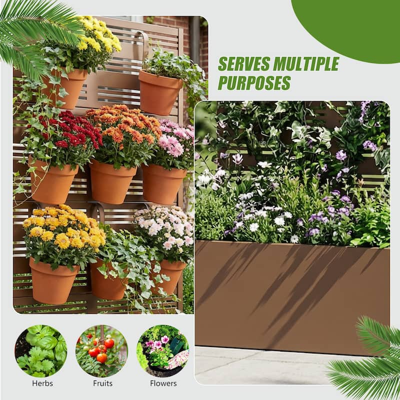 Metal Galvanized Planter Box with Trellis Privacy Screen Lockable Wheels