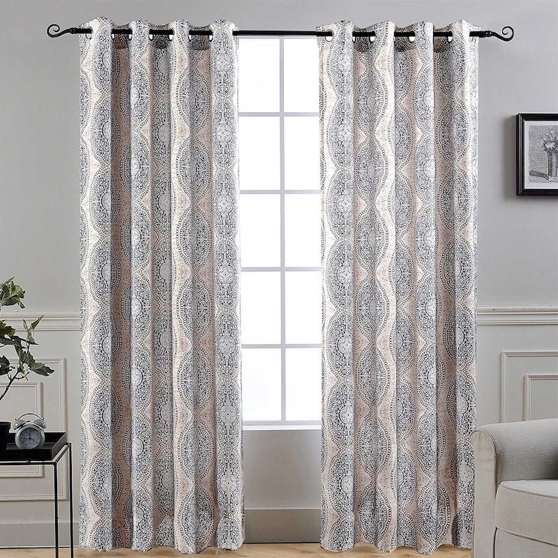 DriftAway Adrianne Pastel Damask Room Darkening Curtain Panel Pair - 52" width x 96 " length - Beige/Grey