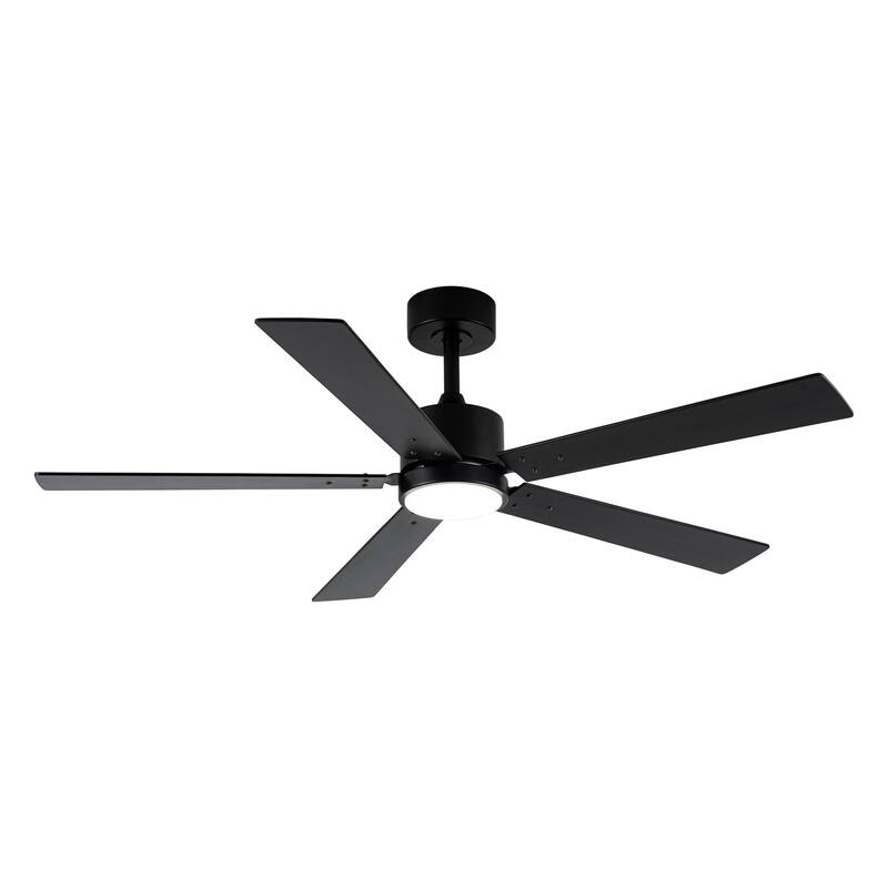 52" Modern Black Wood 5-blade Ceiling Fan with Light and Remote Control