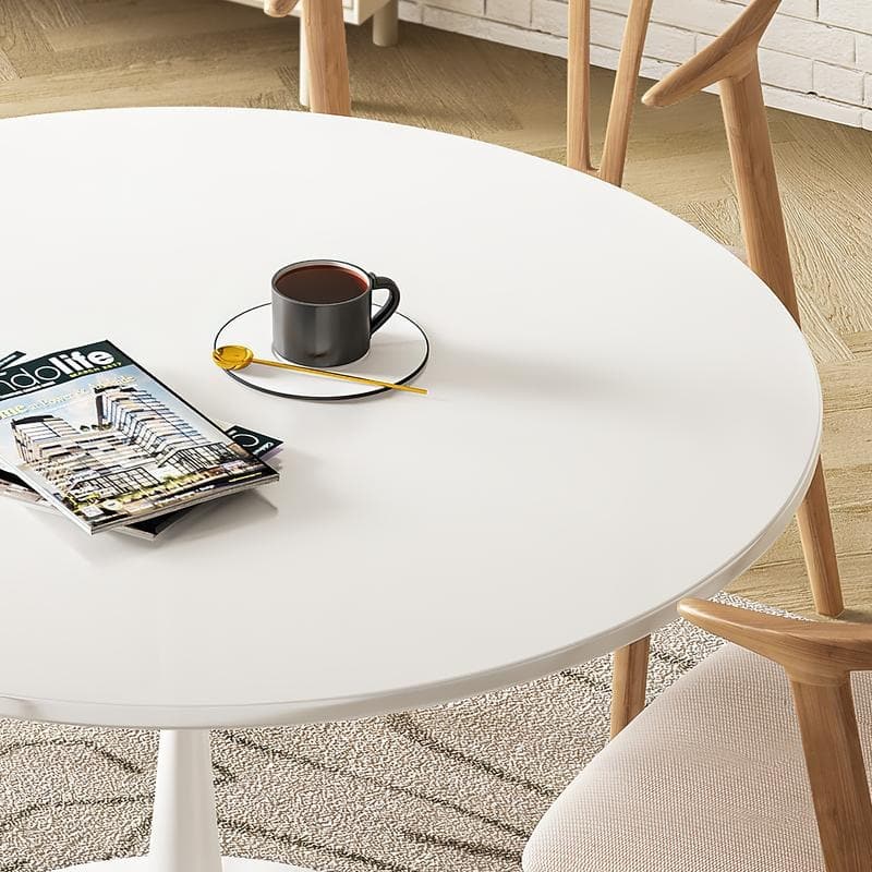 Grondin Mid-Century Modern Round Kitchen or Dining Table with Premium MDF Top and Steel Pedestal Base for Dining Room - White - 31.5" Dia